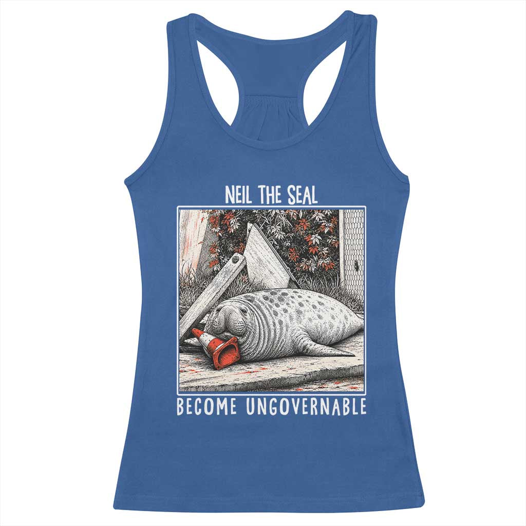 Neil The Seal Become Ungovernable Racerback Tank Top Vintage Elephant Seal Animal Meme
