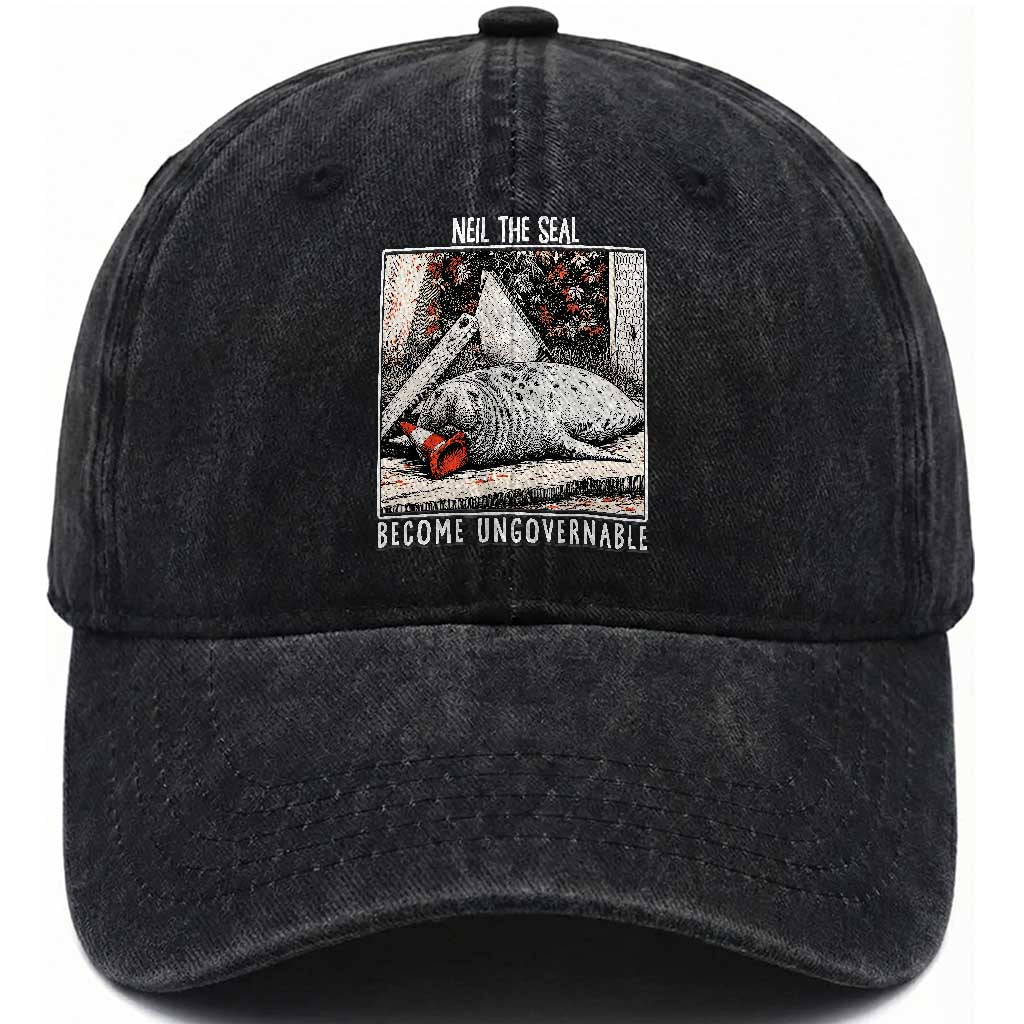 Neil The Seal Become Ungovernable Washed Cotton Baseball Cap Vintage Elephant Seal Animal Meme