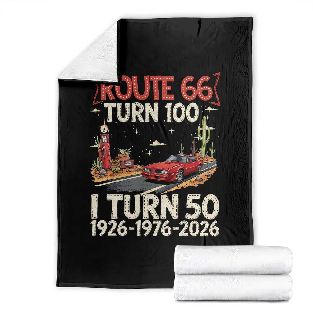 Highway 66 Turn 100 I Turn 50 Throw Blanket Vintage 1976 Road Sign Classic Muscle Car Lover 50 Year Old Gift