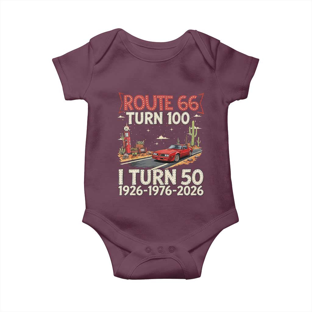 Highway 66 Turn 100 I Turn 50 Baby Onesie Vintage 1976 Road Sign Classic Muscle Car Lover 50 Year Old Gift