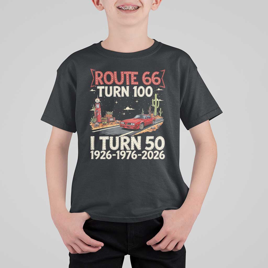 Highway 66 Turn 100 I Turn 50 T Shirt For Kid Vintage 1976 Road Sign Classic Muscle Car Lover 50 Year Old Gift