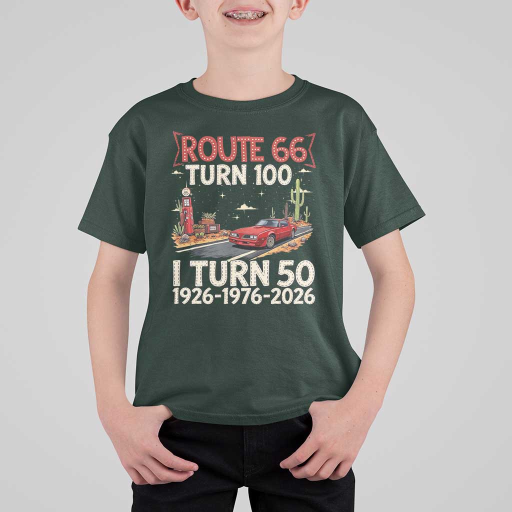 Highway 66 Turn 100 I Turn 50 T Shirt For Kid Vintage 1976 Road Sign Classic Muscle Car Lover 50 Year Old Gift