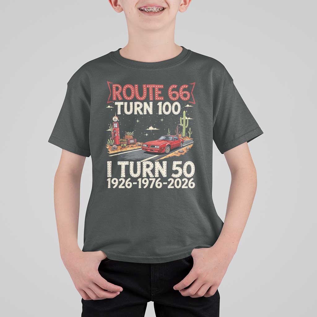 Highway 66 Turn 100 I Turn 50 T Shirt For Kid Vintage 1976 Road Sign Classic Muscle Car Lover 50 Year Old Gift