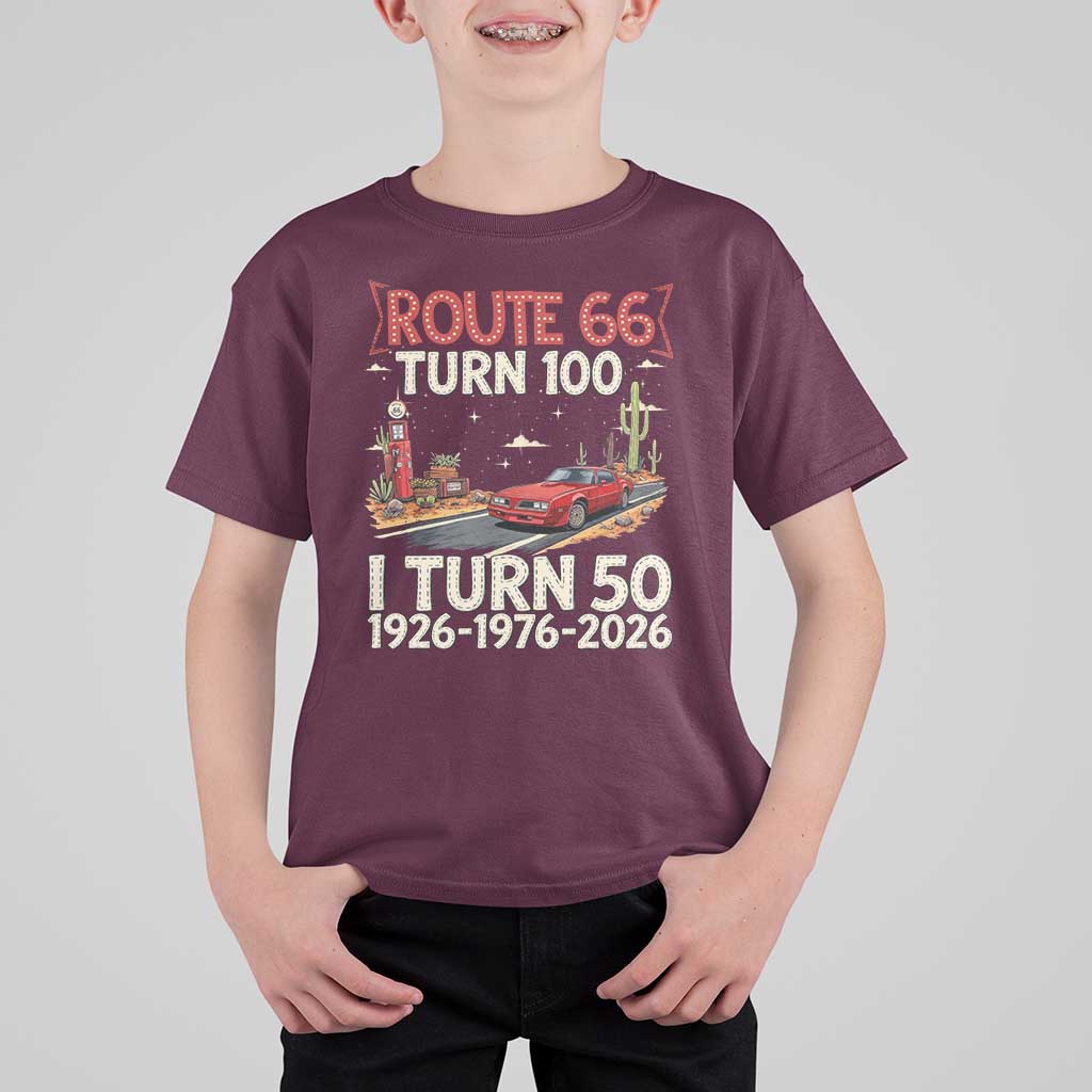 Highway 66 Turn 100 I Turn 50 T Shirt For Kid Vintage 1976 Road Sign Classic Muscle Car Lover 50 Year Old Gift