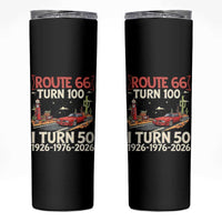 Highway 66 Turn 100 I Turn 50 Skinny Tumbler Vintage 1976 Road Sign Classic Muscle Car Lover 50 Year Old Gift