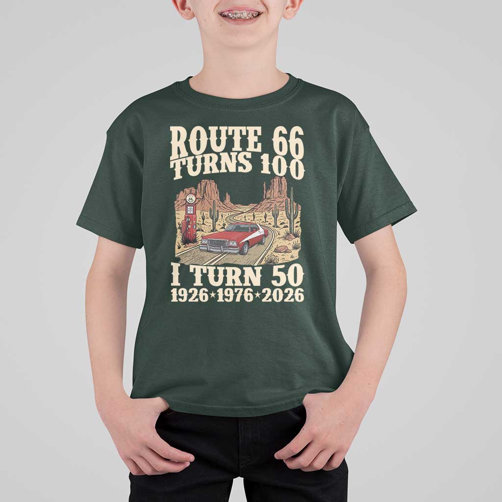 Highway 66 Turn 100 I Turn 50 T Shirt For Kid Vintage 1976 Road Sign American Muscle Car Lover 50 Year Old Gift