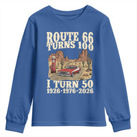 Highway 66 Turn 100 I Turn 50 Youth Sweatshirt Vintage 1976 Road Sign American Muscle Car Lover 50 Year Old Gift
