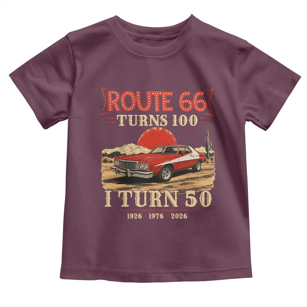 Highway 66 Turn 100 I Turn 50 Toddler T Shirt Vintage 1976 Road Sign Classic Muscle Car Lover 50th Birthday Gift