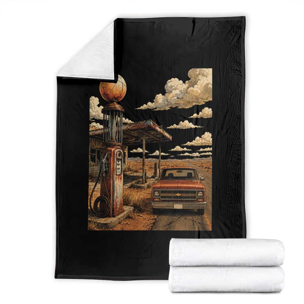 Highway 66 Classic Gas Pump Desert Classic Pickup Truck Car Lover Throw Blanket