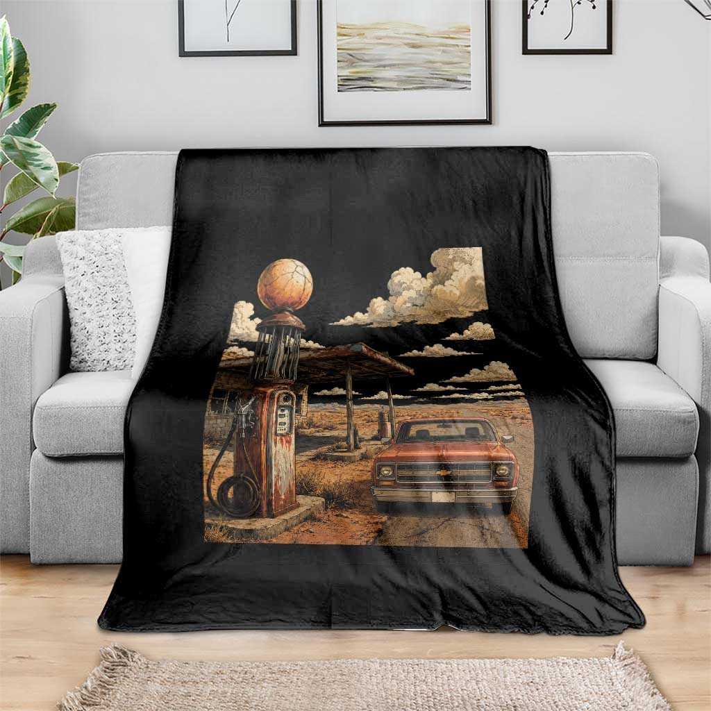 Highway 66 Classic Gas Pump Desert Classic Pickup Truck Car Lover Throw Blanket