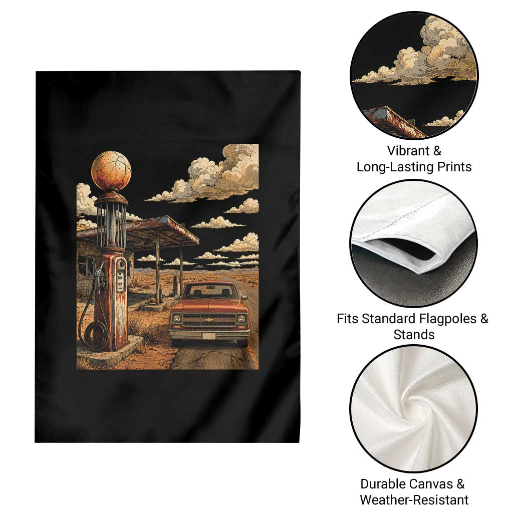 Highway 66 Classic Gas Pump Desert Classic Pickup Truck Car Lover Garden Flag