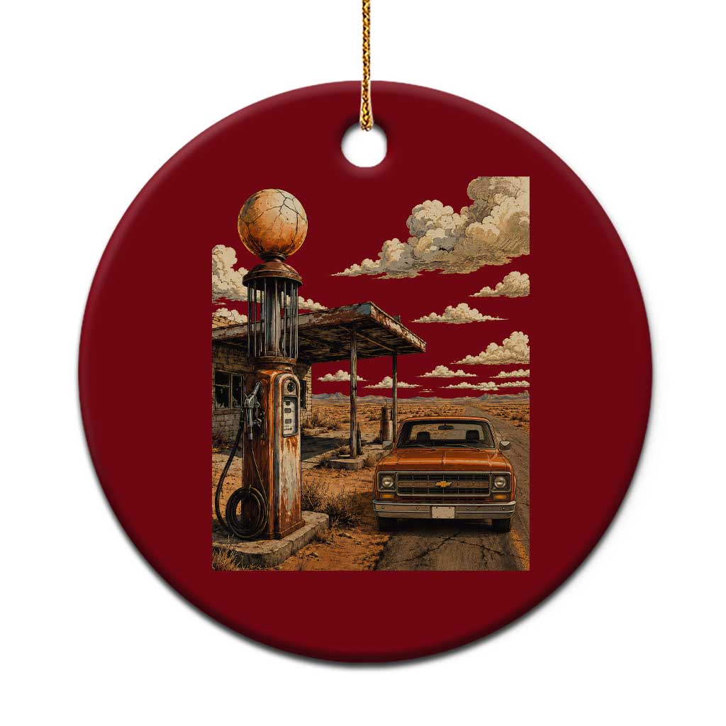 Highway 66 Classic Gas Pump Desert Classic Pickup Truck Car Lover Ceramic Ornament