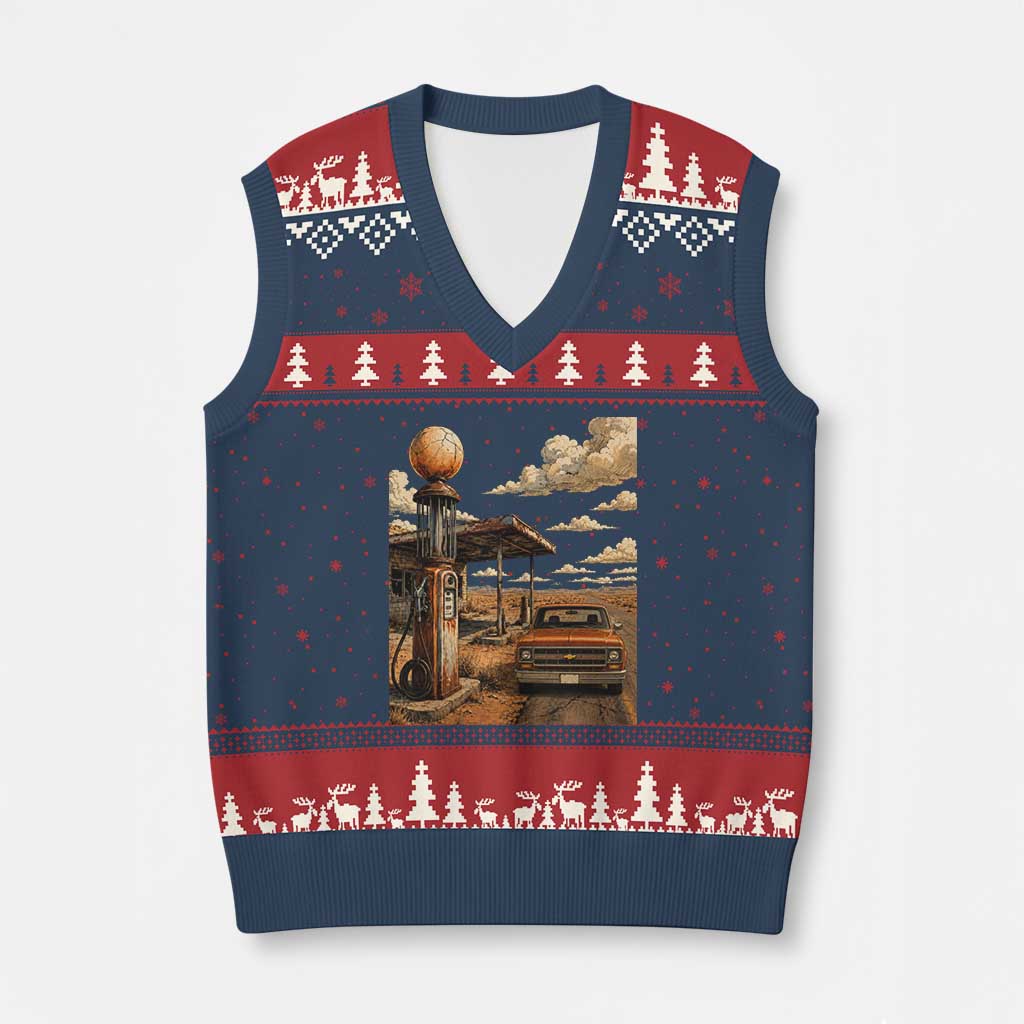 Highway 66 Classic Gas Pump Desert Classic Pickup Truck Car Lover V-Neck Knit Sweater Vest