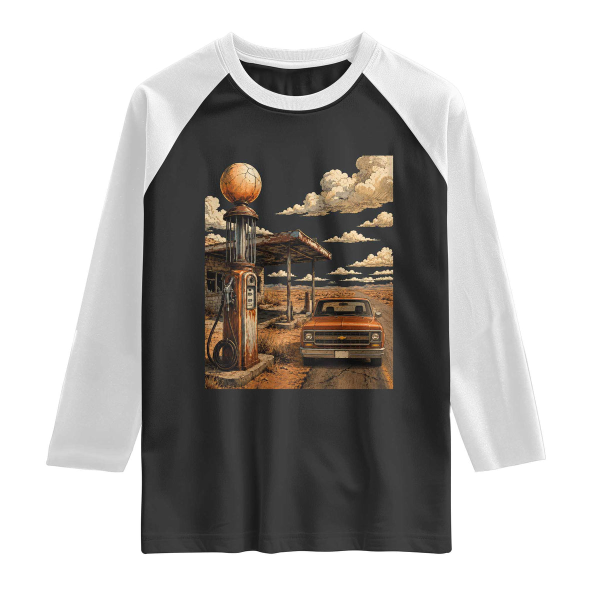 Highway 66 Classic Gas Pump Desert Classic Pickup Truck Car Lover Raglan Shirt