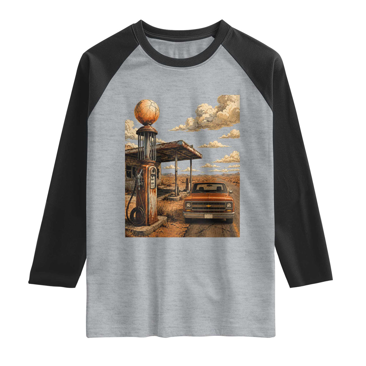 Highway 66 Classic Gas Pump Desert Classic Pickup Truck Car Lover Raglan Shirt