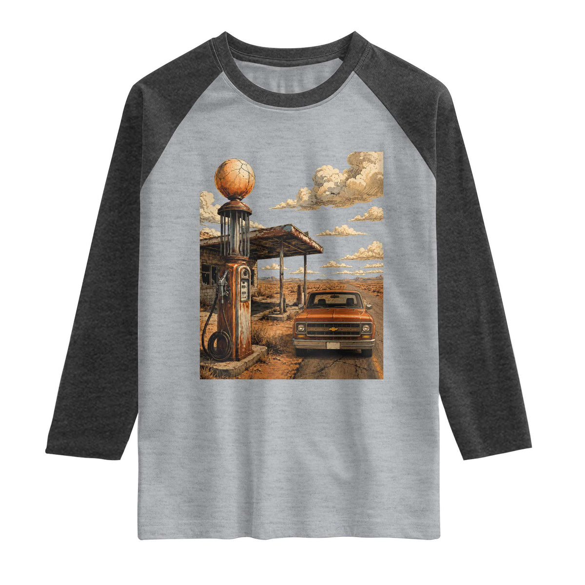 Highway 66 Classic Gas Pump Desert Classic Pickup Truck Car Lover Raglan Shirt