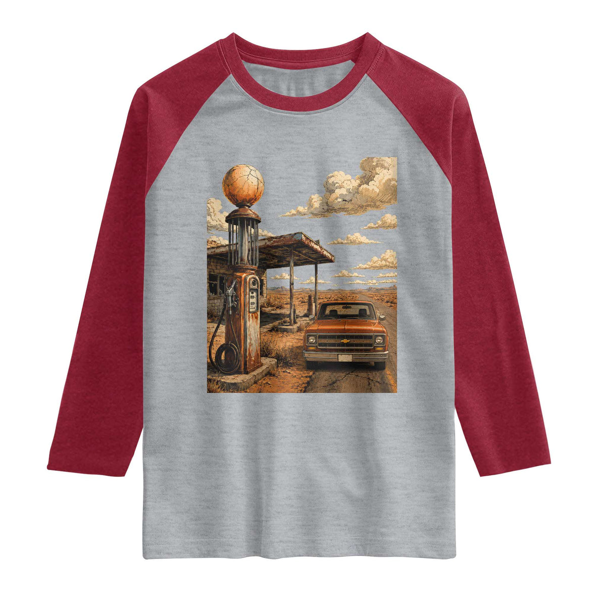 Highway 66 Classic Gas Pump Desert Classic Pickup Truck Car Lover Raglan Shirt