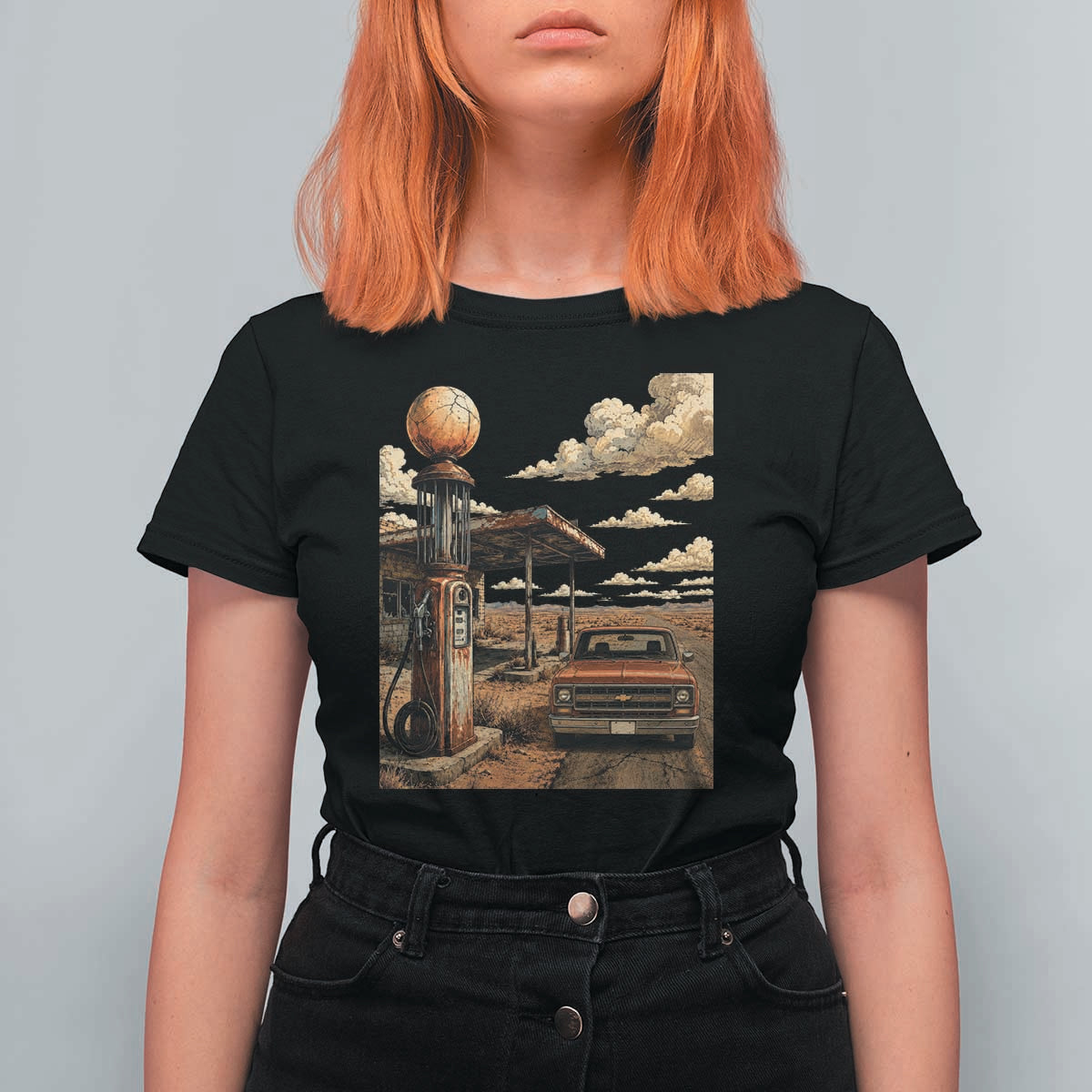 Highway 66 Classic Gas Pump Desert Classic Pickup Truck Car Lover T Shirt For Women