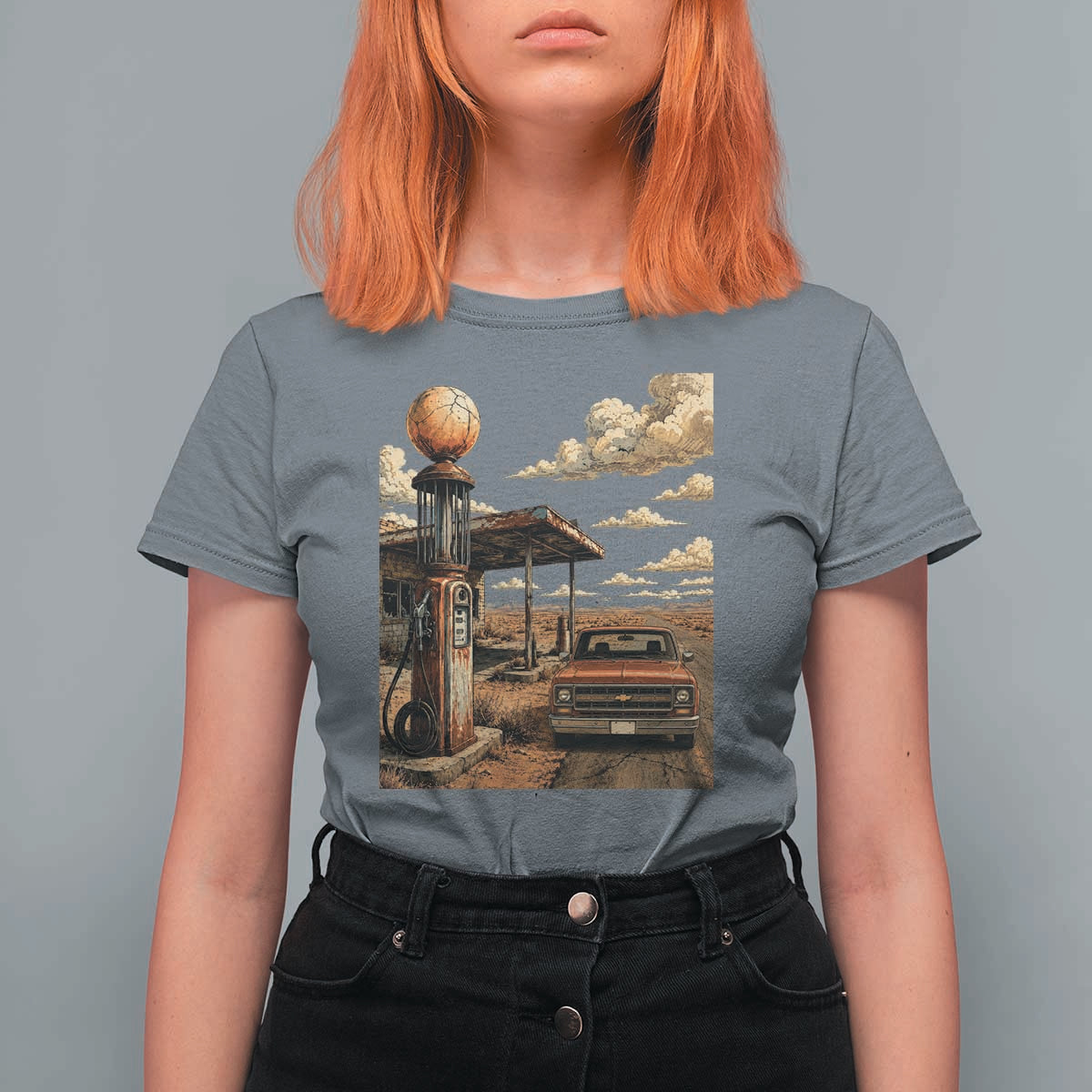 Highway 66 Classic Gas Pump Desert Classic Pickup Truck Car Lover T Shirt For Women