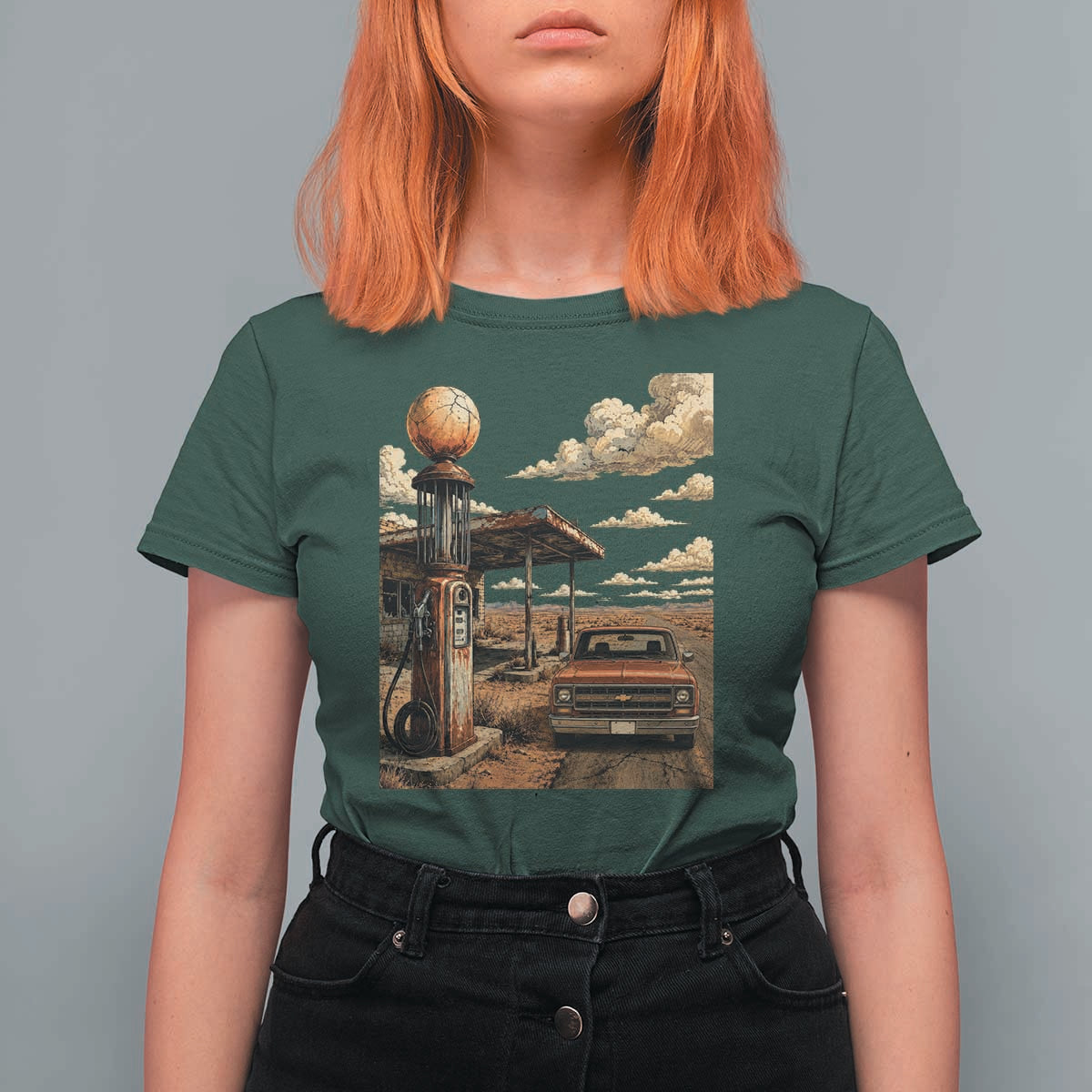 Highway 66 Classic Gas Pump Desert Classic Pickup Truck Car Lover T Shirt For Women