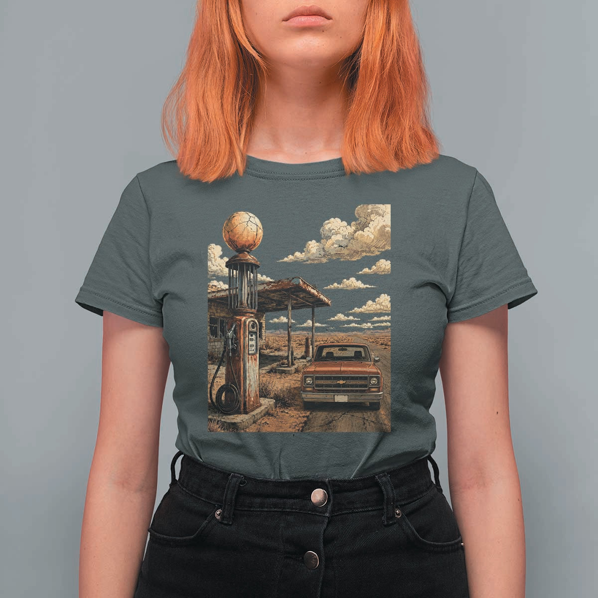 Highway 66 Classic Gas Pump Desert Classic Pickup Truck Car Lover T Shirt For Women