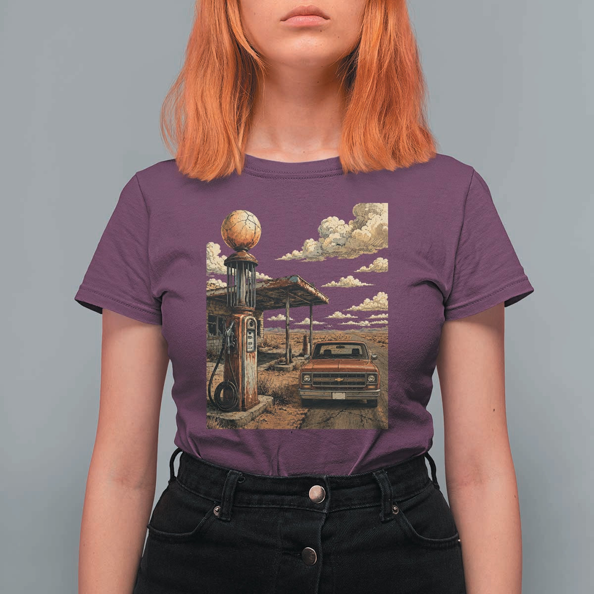 Highway 66 Classic Gas Pump Desert Classic Pickup Truck Car Lover T Shirt For Women