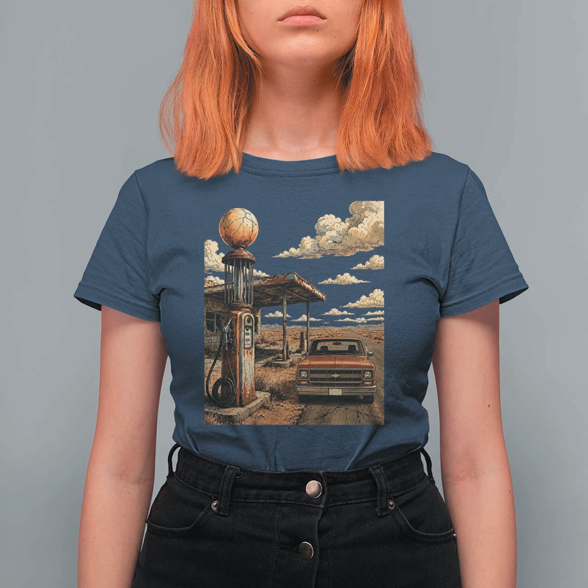Highway 66 Classic Gas Pump Desert Classic Pickup Truck Car Lover T Shirt For Women