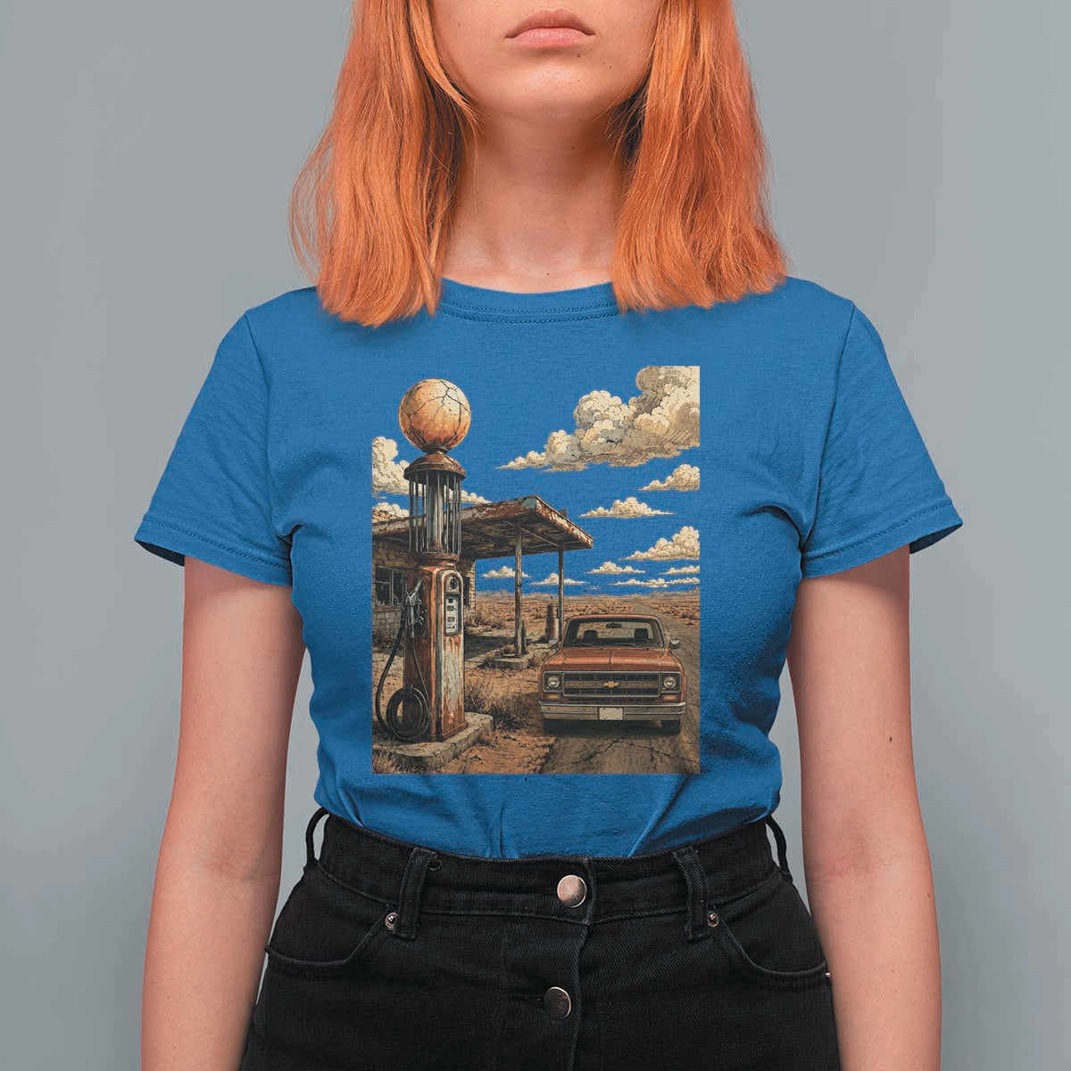 Highway 66 Classic Gas Pump Desert Classic Pickup Truck Car Lover T Shirt For Women
