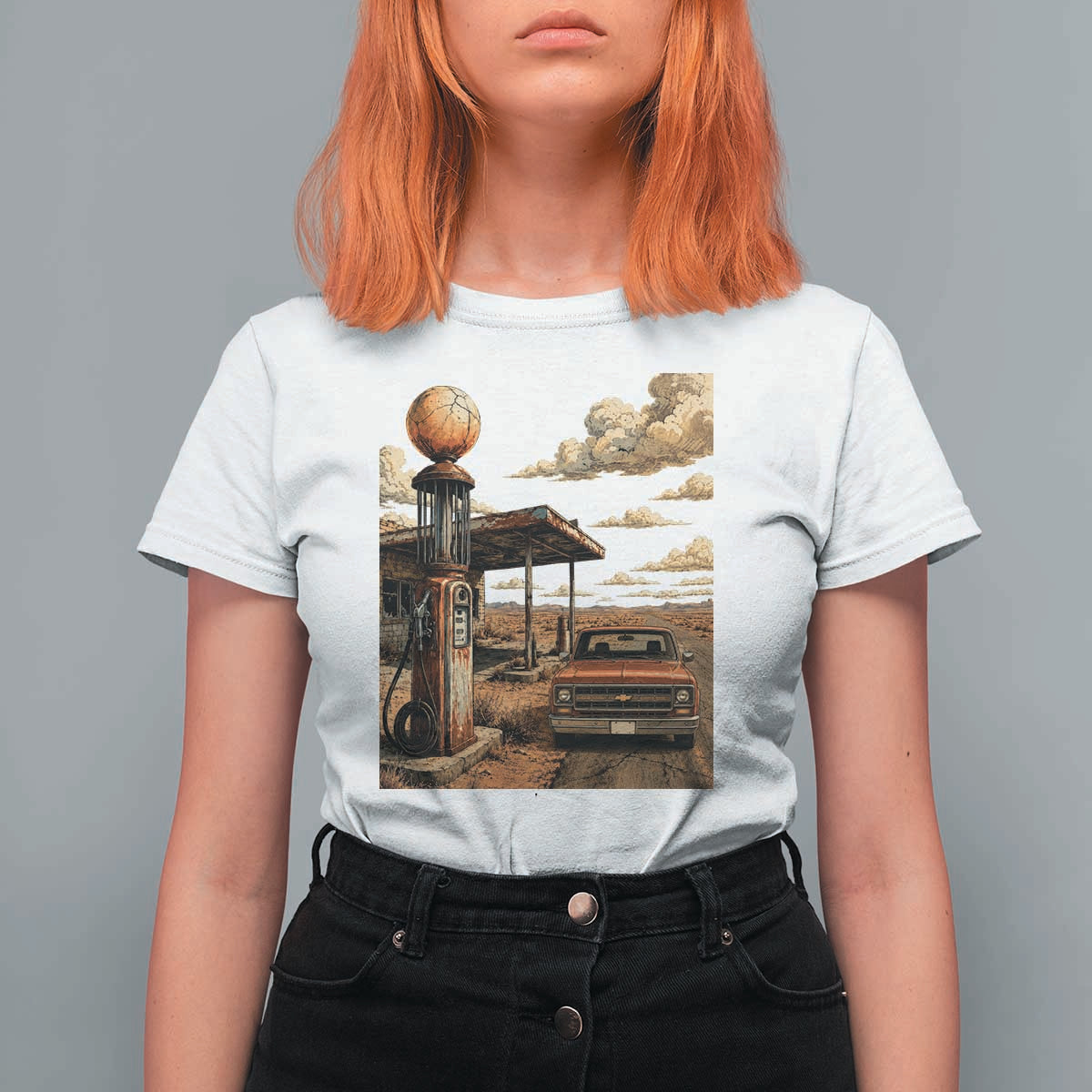 Highway 66 Classic Gas Pump Desert Classic Pickup Truck Car Lover T Shirt For Women