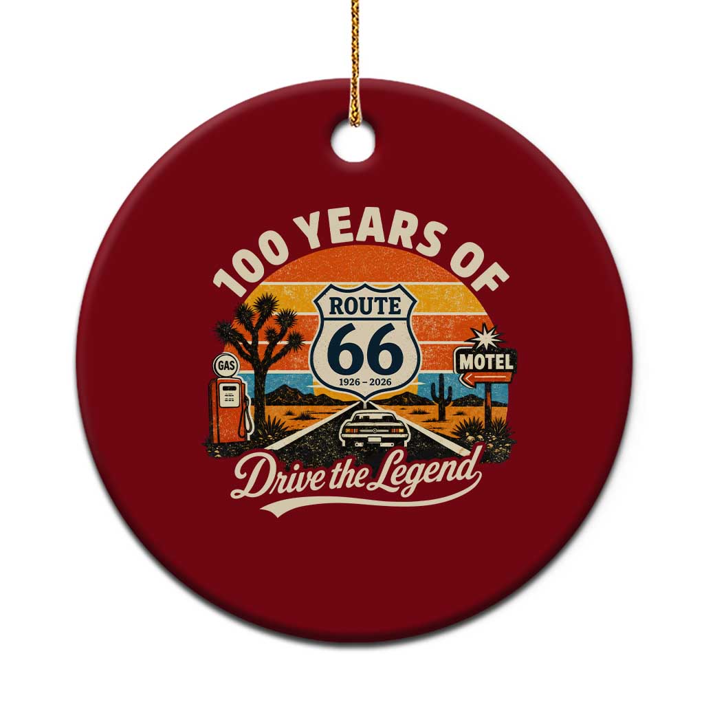 Vintage Highway 66 100th Anniversary 2026 Americana Road Trip Souvenir Ceramic Ornament