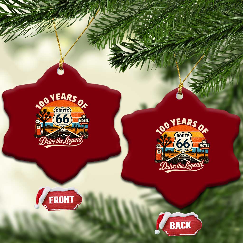 Vintage Highway 66 100th Anniversary 2026 Americana Road Trip Souvenir Ceramic Ornament