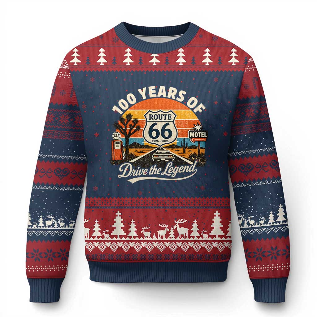 Vintage Highway 66 100th Anniversary 2026 Americana Road Trip Souvenir Ugly Christmas Sweater