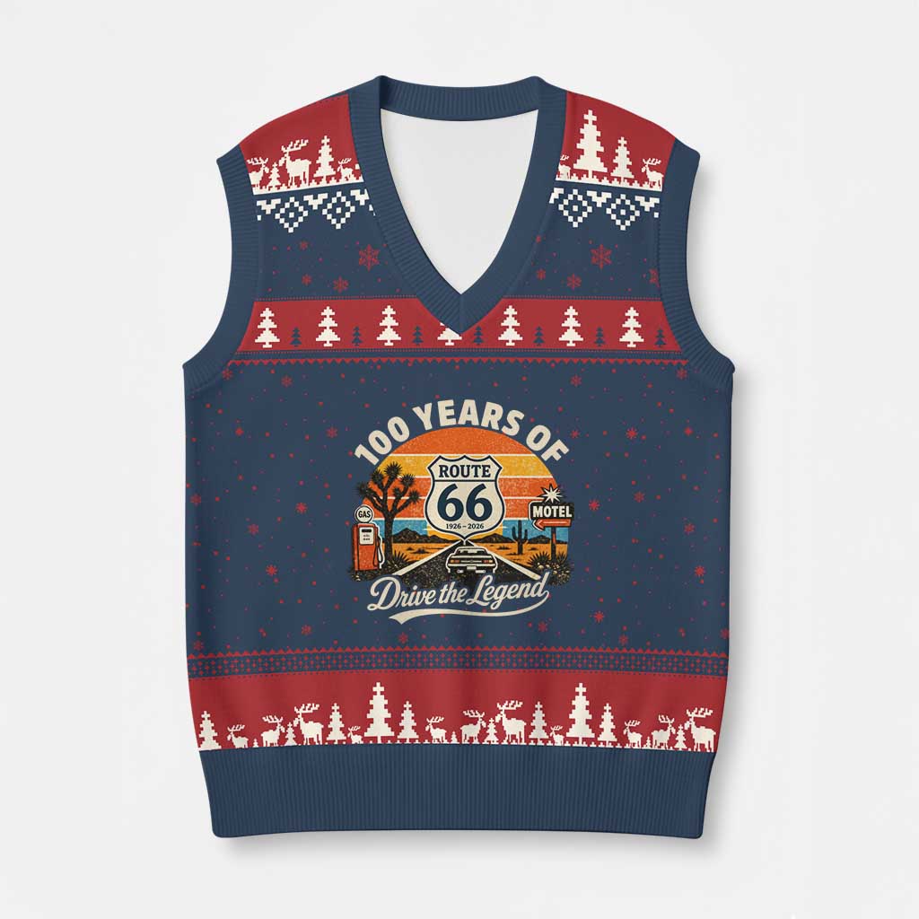 Vintage Highway 66 100th Anniversary 2026 Americana Road Trip Souvenir V-Neck Knit Sweater Vest