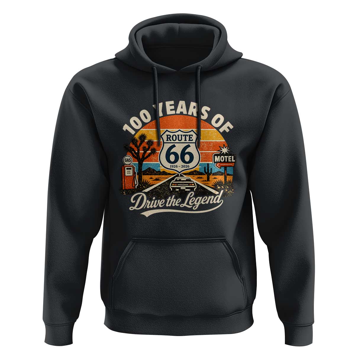Vintage Highway 66 100th Anniversary 2026 Americana Road Trip Souvenir Hoodie