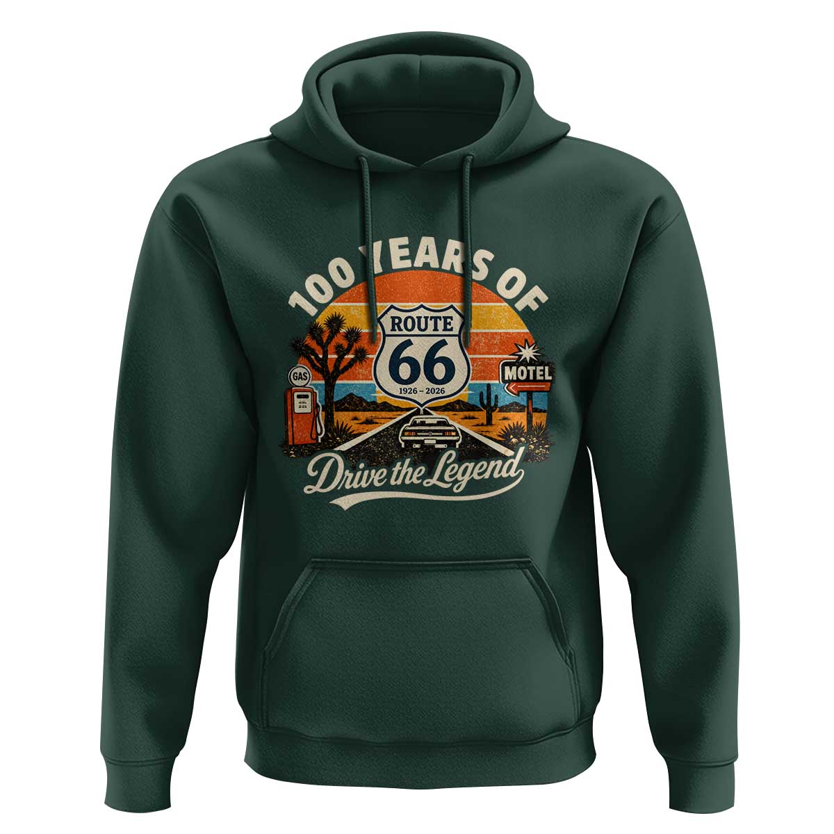 Vintage Highway 66 100th Anniversary 2026 Americana Road Trip Souvenir Hoodie