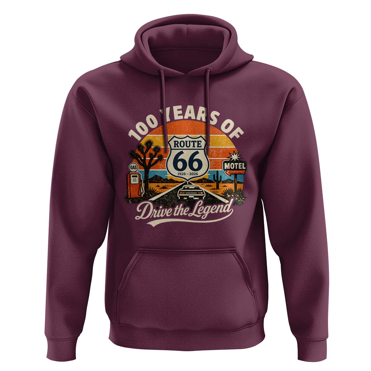 Vintage Highway 66 100th Anniversary 2026 Americana Road Trip Souvenir Hoodie