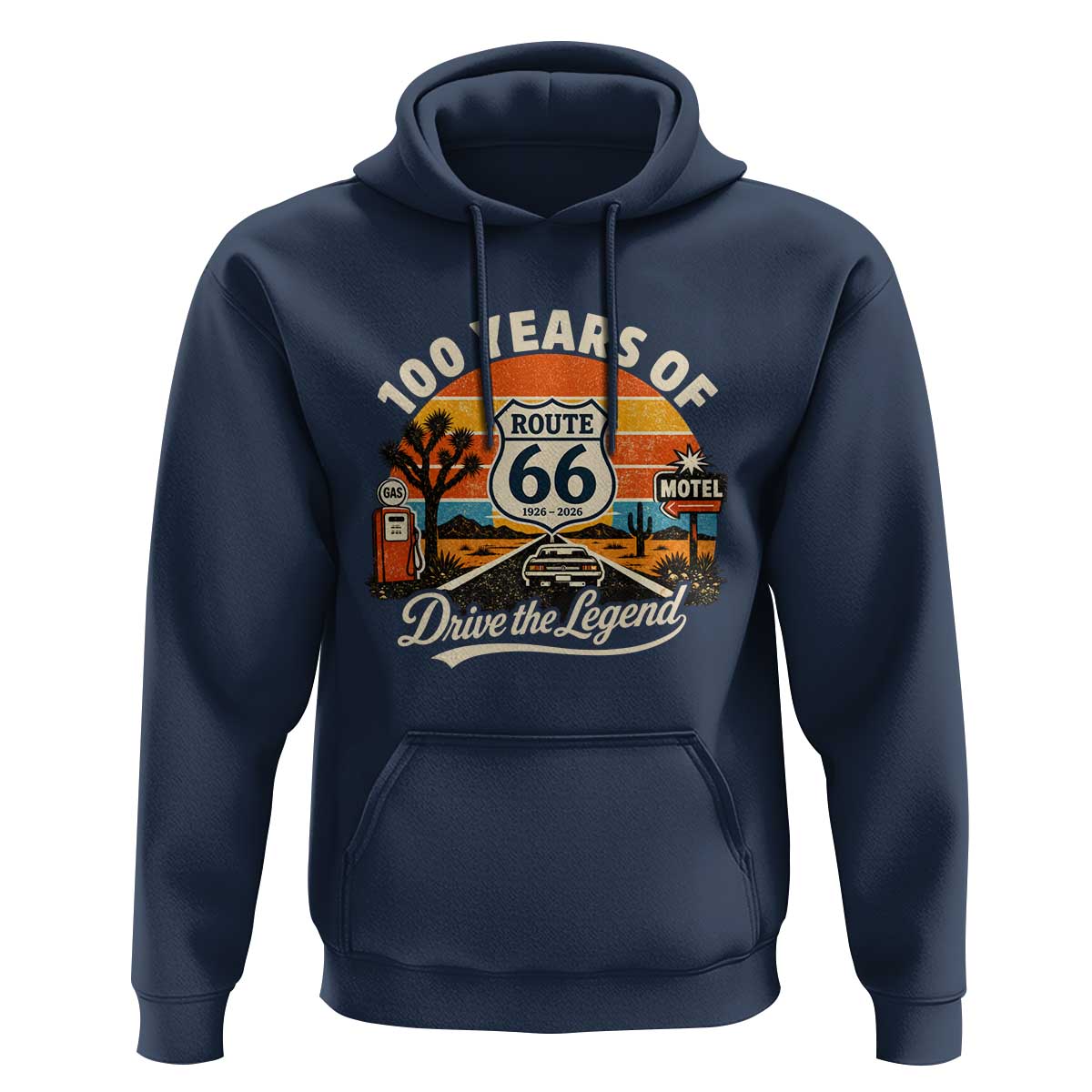 Vintage Highway 66 100th Anniversary 2026 Americana Road Trip Souvenir Hoodie