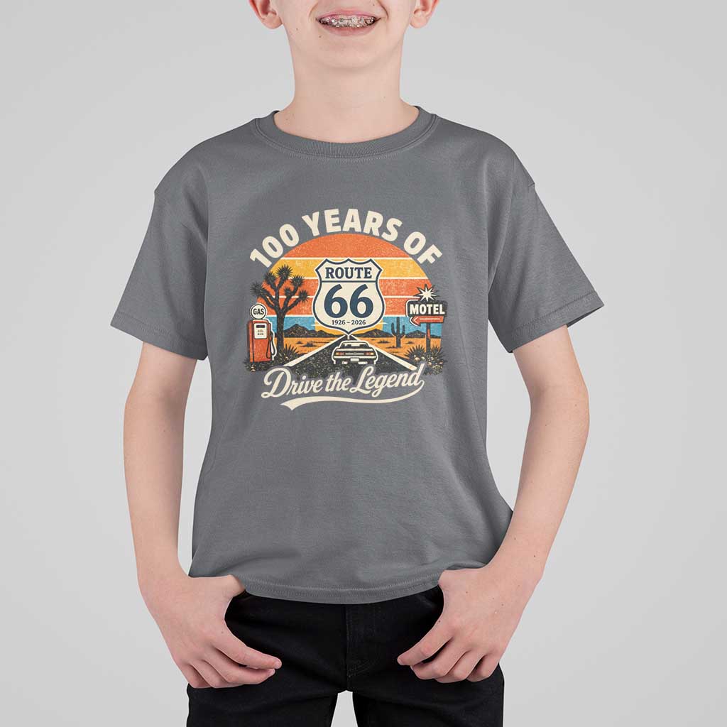 Vintage Highway 66 100th Anniversary 2026 Americana Road Trip Souvenir T Shirt For Kid