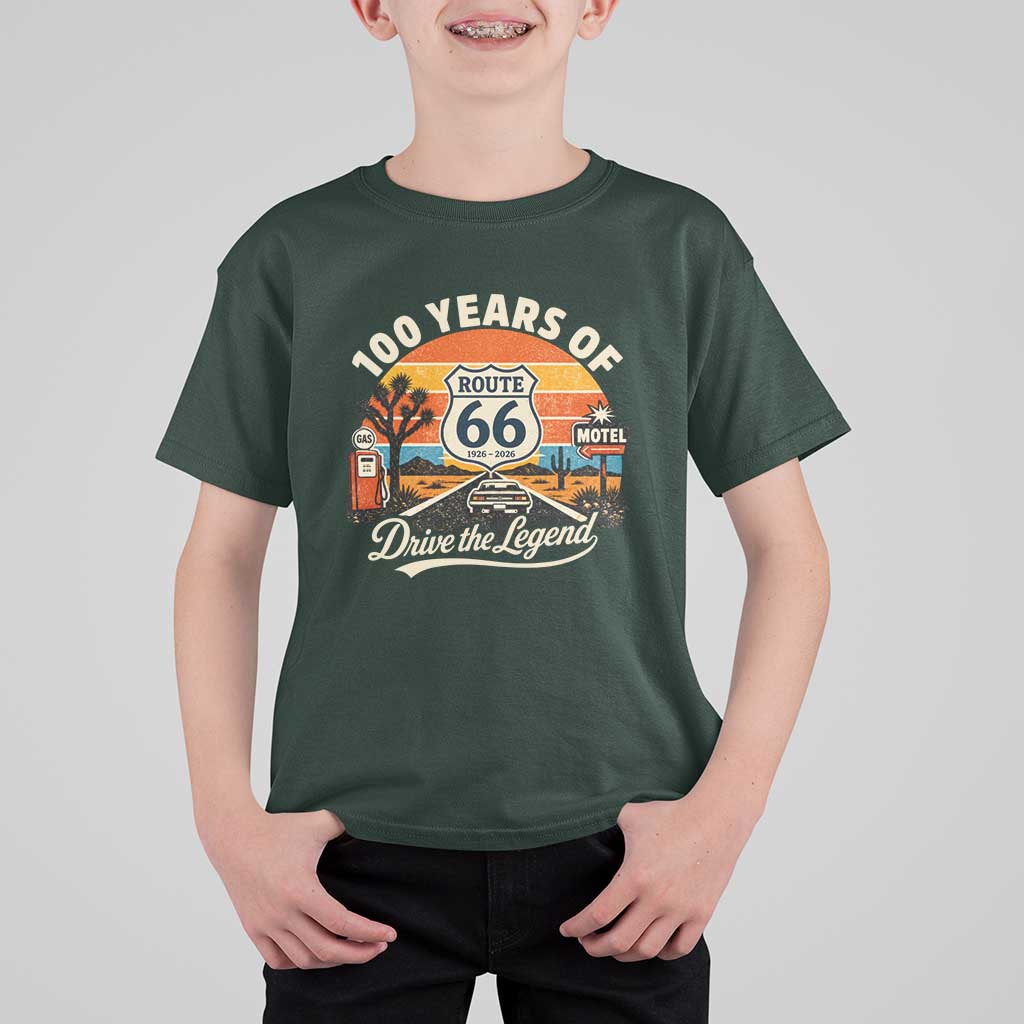 Vintage Highway 66 100th Anniversary 2026 Americana Road Trip Souvenir T Shirt For Kid