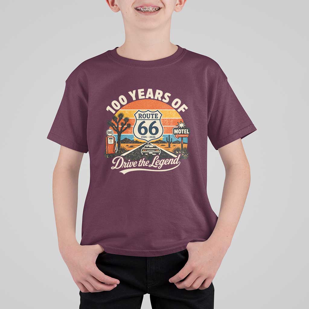 Vintage Highway 66 100th Anniversary 2026 Americana Road Trip Souvenir T Shirt For Kid