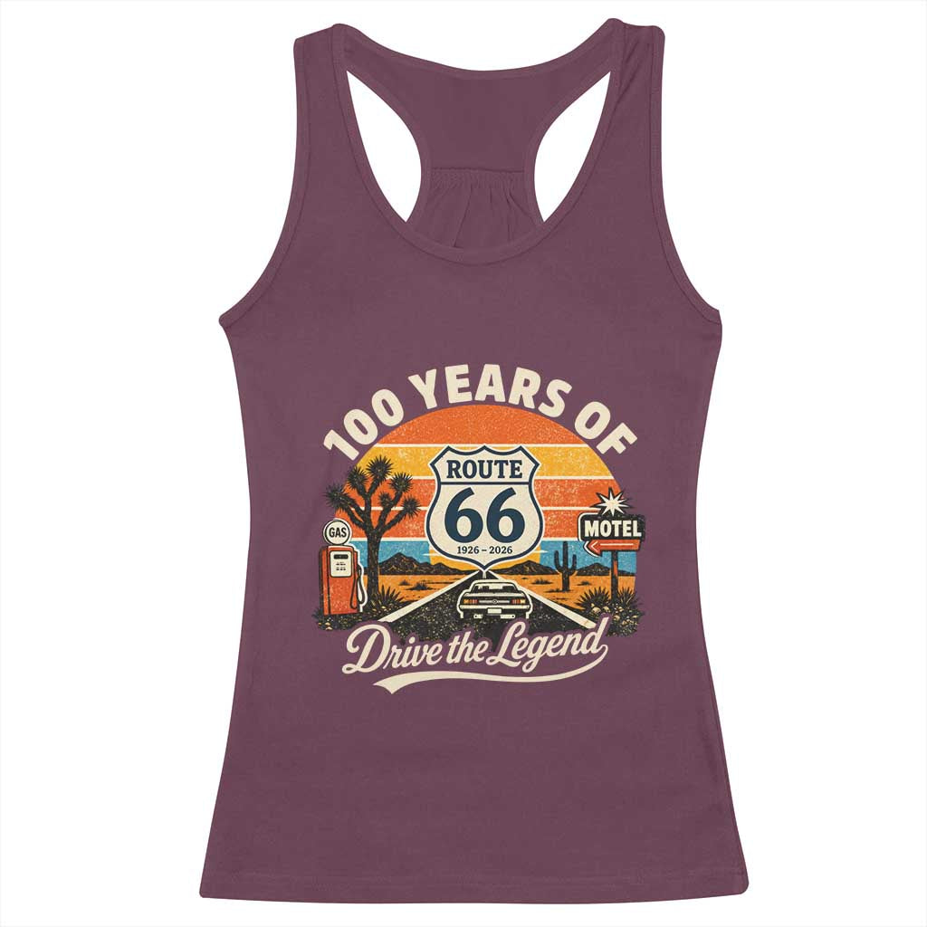 Vintage Highway 66 100th Anniversary 2026 Americana Road Trip Souvenir Racerback Tank Top