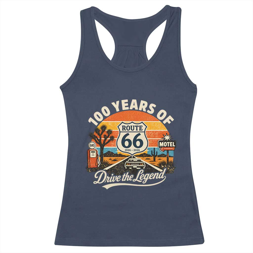 Vintage Highway 66 100th Anniversary 2026 Americana Road Trip Souvenir Racerback Tank Top