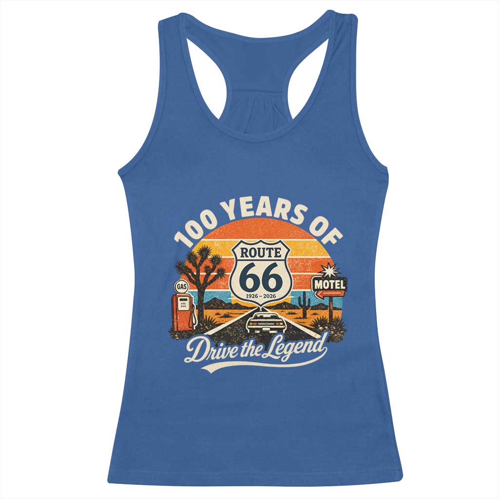 Vintage Highway 66 100th Anniversary 2026 Americana Road Trip Souvenir Racerback Tank Top