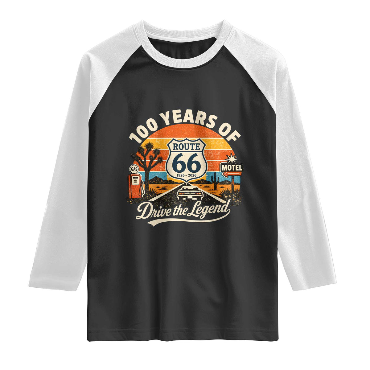 Vintage Highway 66 100th Anniversary 2026 Americana Road Trip Souvenir Raglan Shirt