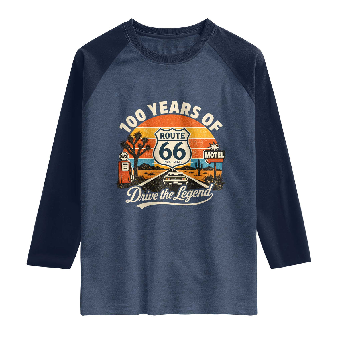 Vintage Highway 66 100th Anniversary 2026 Americana Road Trip Souvenir Raglan Shirt