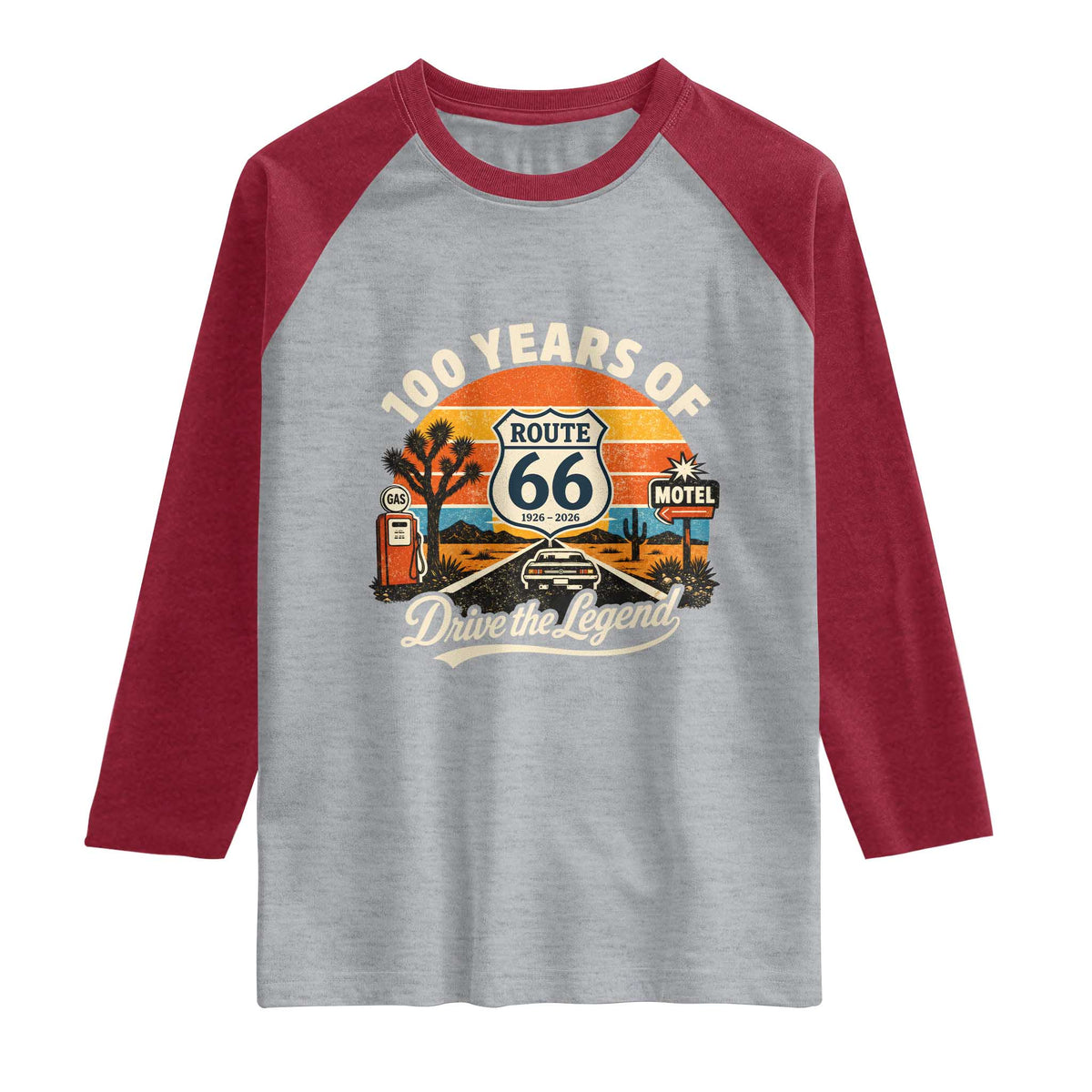 Vintage Highway 66 100th Anniversary 2026 Americana Road Trip Souvenir Raglan Shirt