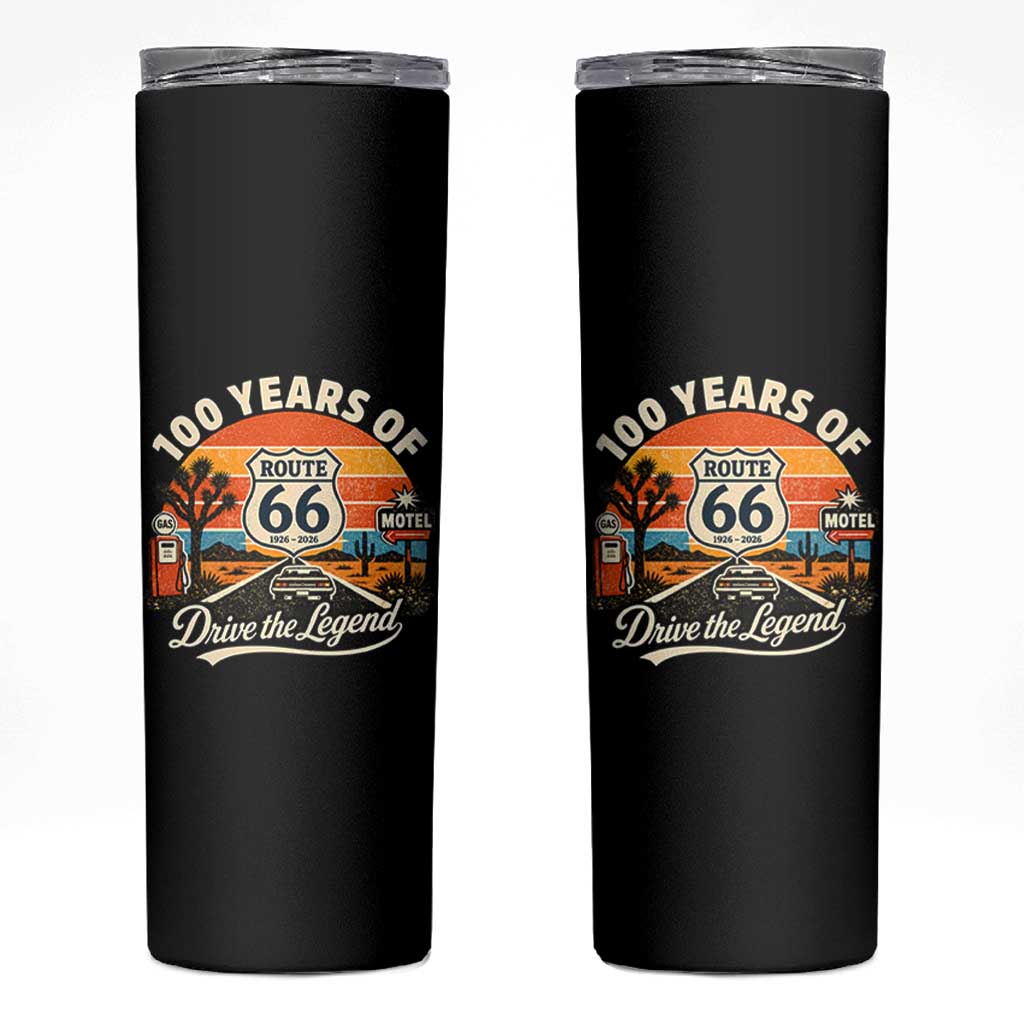 Vintage Highway 66 100th Anniversary 2026 Americana Road Trip Souvenir Skinny Tumbler
