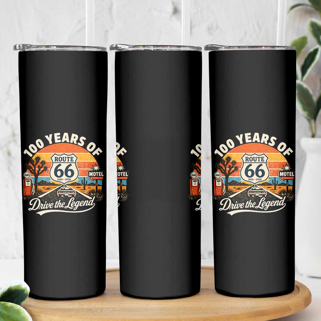 Vintage Highway 66 100th Anniversary 2026 Americana Road Trip Souvenir Skinny Tumbler