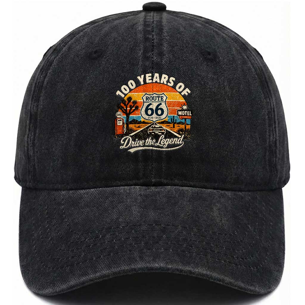 Vintage Highway 66 100th Anniversary 2026 Americana Road Trip Souvenir Washed Cotton Baseball Cap