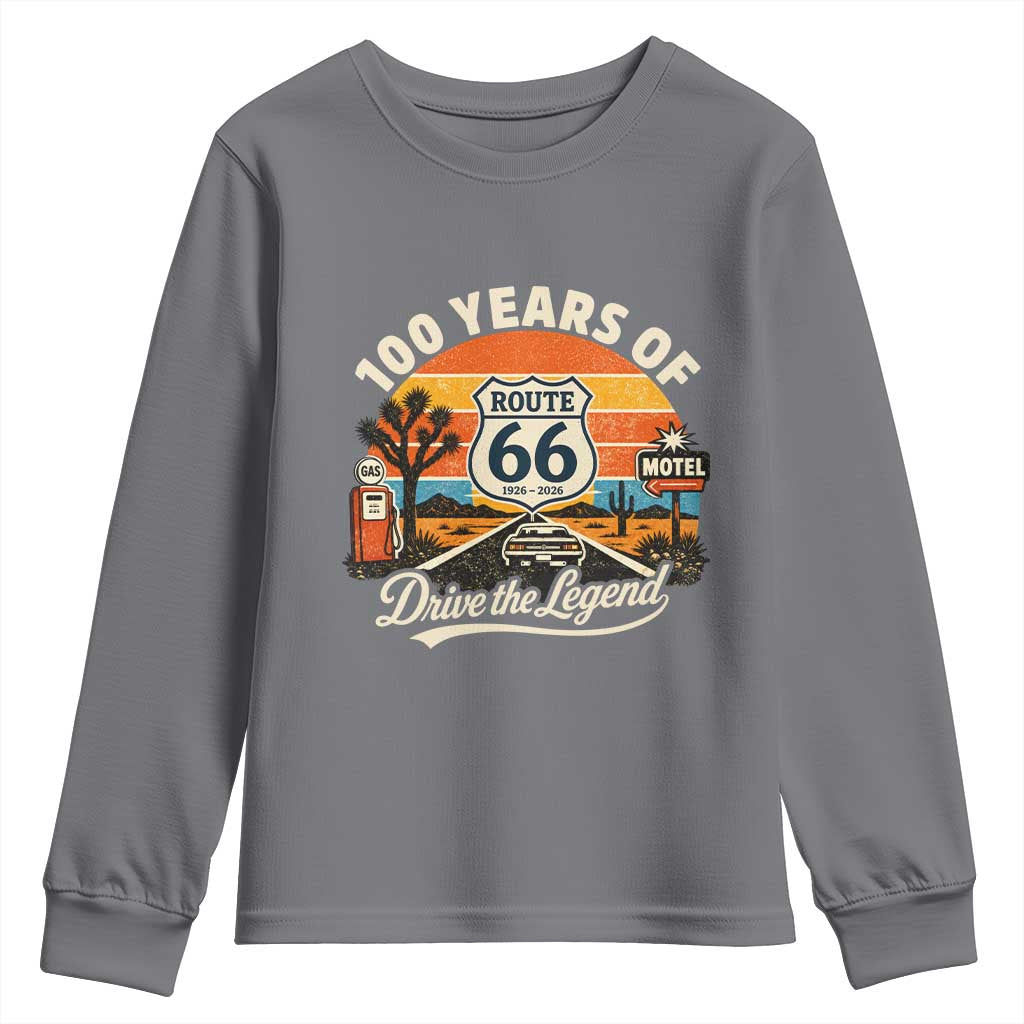 Vintage Highway 66 100th Anniversary 2026 Americana Road Trip Souvenir Youth Sweatshirt